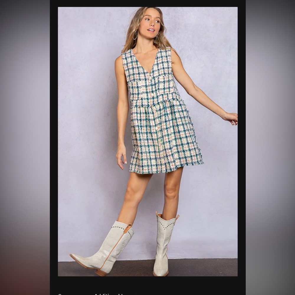 034 Polished Tweed Plaid & Sparkle Mini Dress